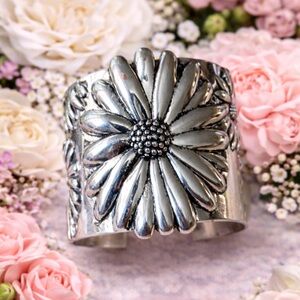 Silver Floral Statement Cuff